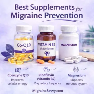 Best supplements for migraine prevention including magnesium, vitamin B2 riboflavin, and coenzyme Q10