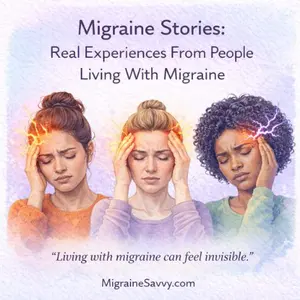 Illustration showing three women from different backgrounds experiencing migraine pain, representing real stories from people living with migraine.