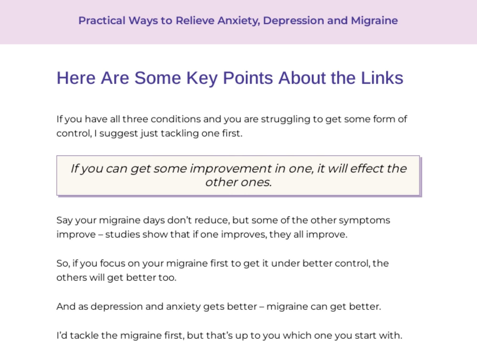 Key points about the links with migraine.