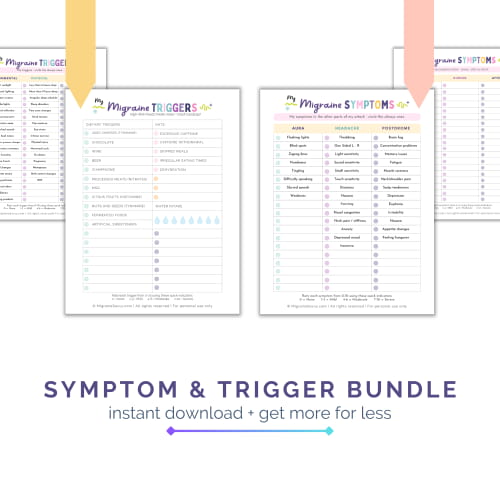 Migraine symptom and trigger tracking bundle – printable journals to manage migraine attacks.