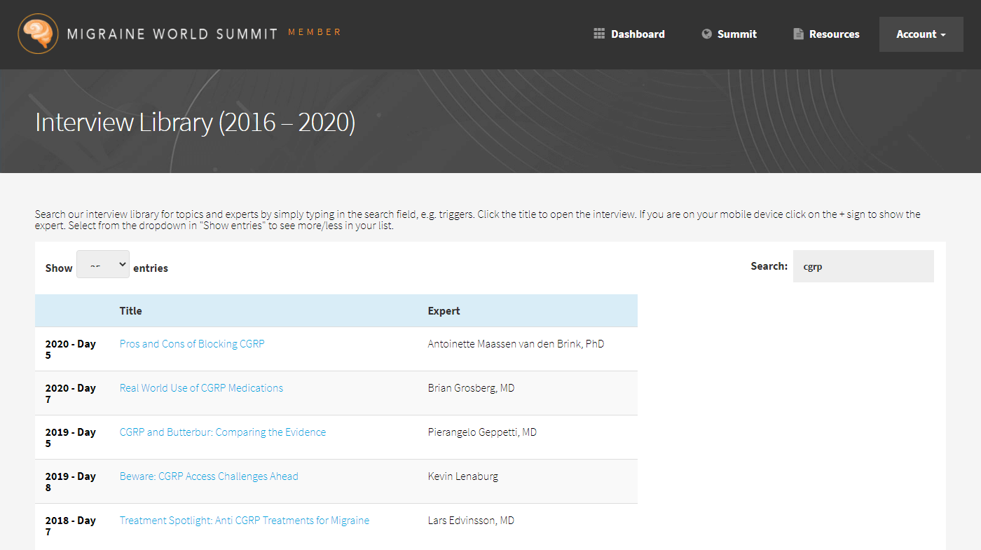 The Migraine World Summit past Interview Library search for CGRP @migrainesavvy