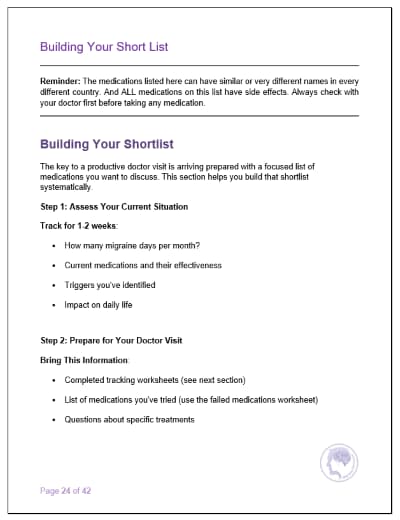 Get full instructions in the Migraine Medication List eBook. Build your shortlist. In store now.