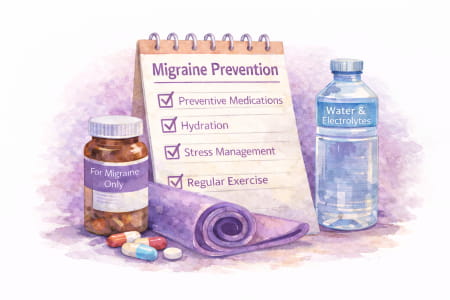 Migraine prevention strategies including routine stability and hydration