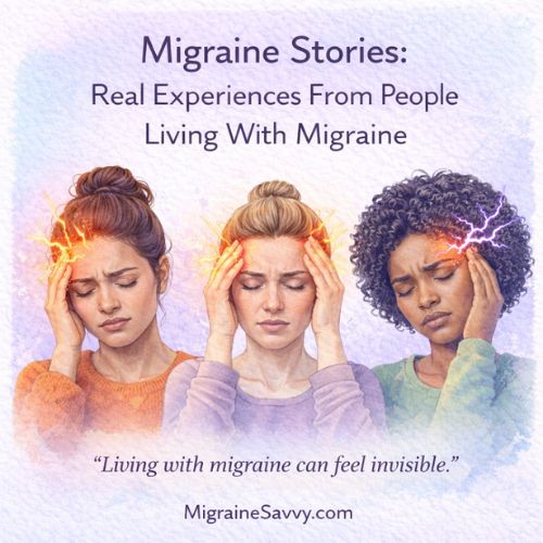 Illustration showing three women from different backgrounds experiencing migraine pain, representing real stories from people living with migraine.
